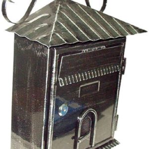 BUZON EXTERIOR METALICO NEGRO BETEADO GRIS CON FORMA DE CASA. MODELO 32141 MARCA TOPLOK