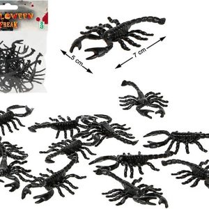 ESCORPIONES DE PLASTICO. COLOR NEGRO. EN BLISTER DE 12 UNIDADES. PARA BROMAS. 39534 ATOSA