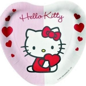 PLATO DE CARTON DE 23CM CON FORMA DE CORAZON DE HELLO KITTY PACK DE 8 UNIDADES.