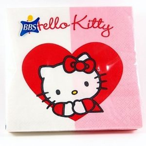 SERVILLETAS DE PAPEL DE 30X33 DE MEDIDAS DE HELLO KITTY EN PACK DE 20 UNIDADES.