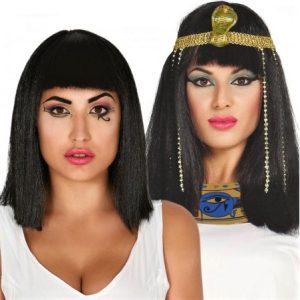 DISFRAZ DE PELUCA A MEDIA MELENA NEGRA CON FLEQUILLO Y LISA.