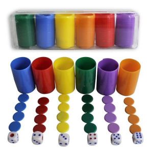 FICHAS DE PARCHIS PARA 6 JUGADORES CON CUBILETES Y DADOS