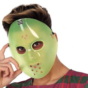 DISFRAZ DE CARETA MASCARA DE HOCKEY VERDE BRILLA EN OSCURIDAD DE PLASTICO. 40437