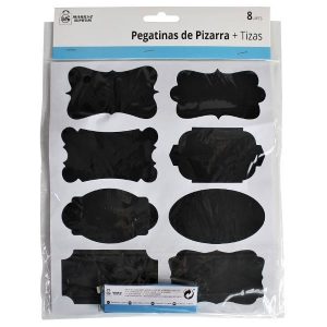 PEGATINA DE PIZARRA 8 UNIDADES + 2 TIZAS BLANCA. MARKET SUPREM.