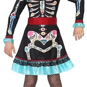 DISFRAZ DE TRAJE DE CATRINA ESQUELETO DE NIÑA TALLA DE 3 A 4 AÑOS