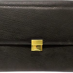 CARPETA DE MANO NEGRA PARA PORTA FOLIOS CON BROCHE Y LLAVE