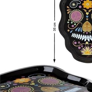 BANDEJA DE PLASTICO DECORADA CALAVERA PARA HALLOWEEN.