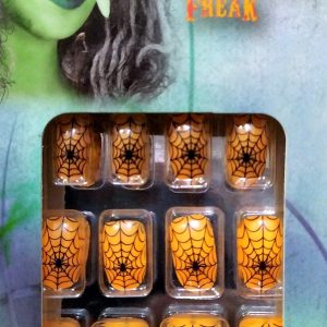UÑAS DE TELARAÑA CAJA DE 12 UNIDADES UÑAS MORADAS Y UÑAS NARANJA PARA HALLOWEEN.