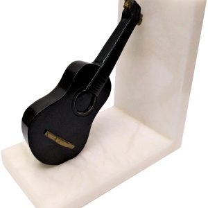 SUJETALIBROS DE 1 UNIDAD DE GUITARRA NEGRA Y ESCUADRA BLANCA DE ALABASTRO.