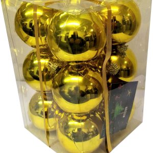 BOLA DE NAVIDAD COLOR ORO DE 7CM. EN PACK DE 12 UNIDADES.