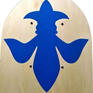 ESCUDO DE MADERA DECORADO DE 34CM. PARA CARNAVAL.