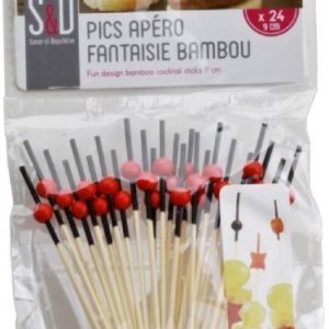 PALILLOS DE PINCHITOS DE MADERA DE 9CM. EN BLISTER DE 24 UNIDADES. DECORADOS.