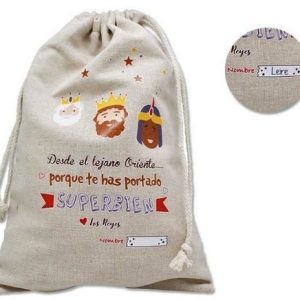 SACO REGALOS REYES MAGOS GRANDE. APROX 50X80CM. PERSONALIZABLE CON TU NOMBRE.