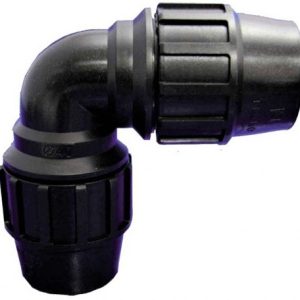 ENLACE CODO DE RIEGO. MEDIDAS 50X50. DE 90º IGUAL. DE POLIPROPILENO NEGRO.