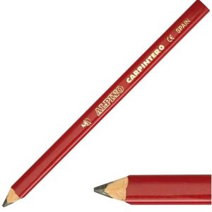 LAPIZ DE CARPINTERO NEGRO DE CUERPO OVALADO Y BARNIZADO COLOR ROJO. PRECIO POR UNIDAD.