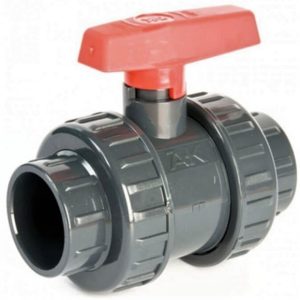 LLAVE VALVULA DE PASO DE PVC GRIS DE 32MM.