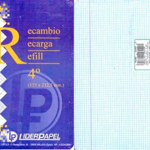 RECAMBIO CUADRICULA 4º A5 DE 100 HOJAS DE 3MM. SIN RECUADRO. DE 6 TALADROS. PRECIO POR UNIDAD.