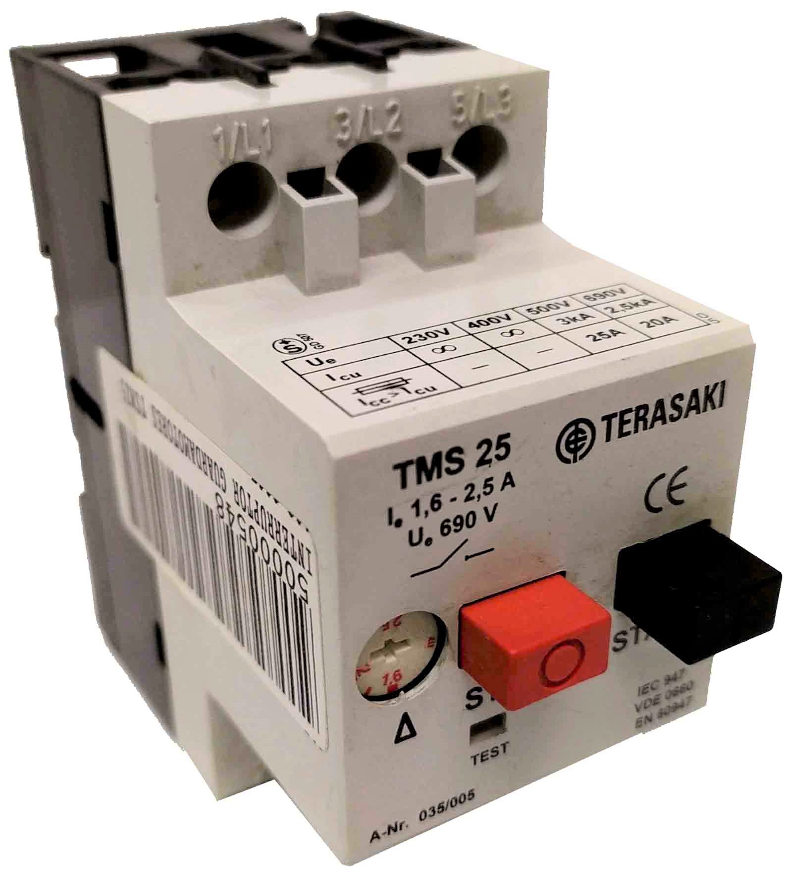 INTERRUPTOR GUARDAMOTORES TMS 25 – 1.6 – 2.5A. 690V. TERASAKI 035/005. - Imagen 2