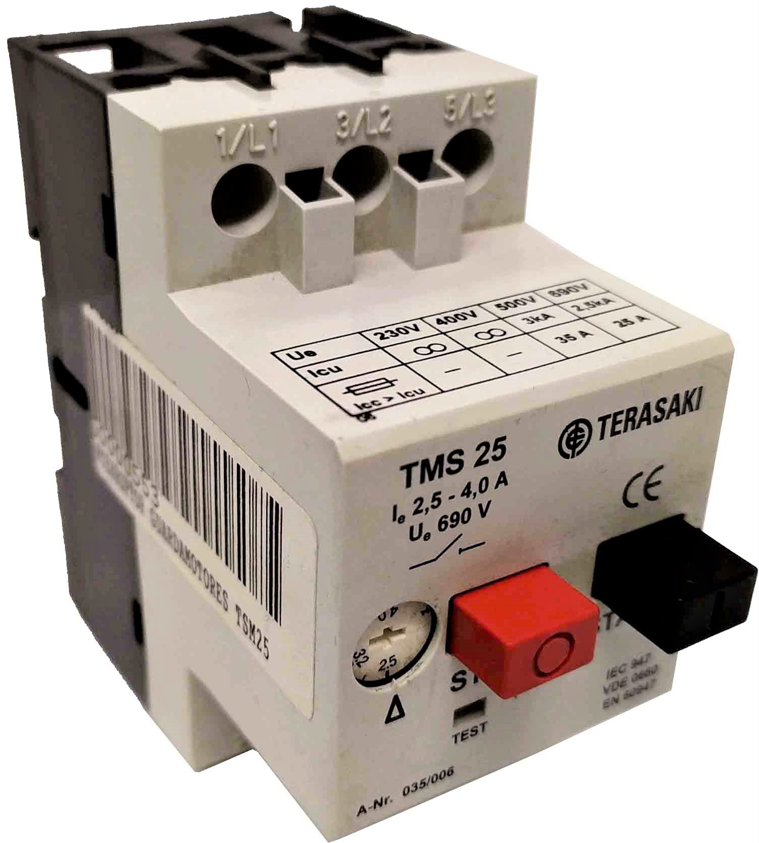 INTERRUPTOR GUARDAMOTORES TMS 25 – 2.5 – 4.0A. 690V. TERASAKI 035/006. - Imagen 3