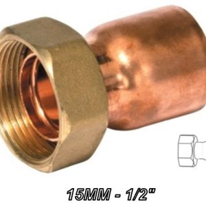RACOR DE COBRE DE 15MM X 1/2 Y 1 TUERCA LOCA.
