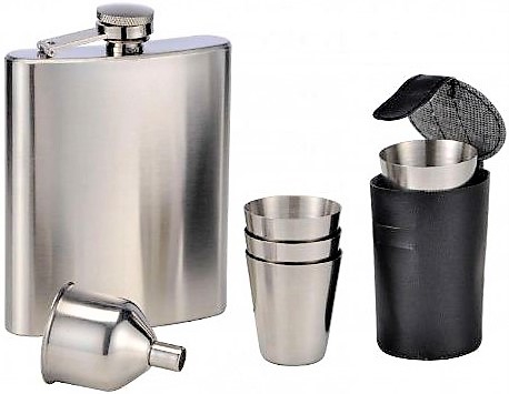 PETACA INOXIDABLE CON VASOS Y COLADOR. MARCA EH - Imagen 3