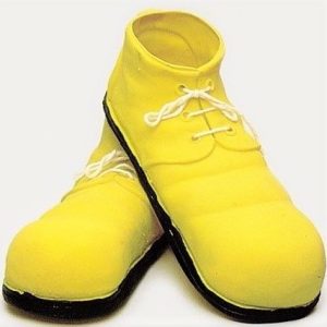 ZAPATOS DE PAYASO PARA CADETE AMARILLO DE LATEX Y CON CORDONES.