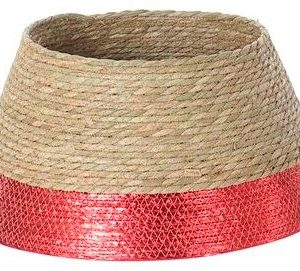 BASE PARA ARBOL DE NAVIDAD DE FIBRA NATURAL COLOR ROJO BRILLANTE.