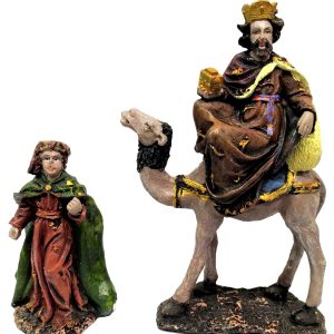 FIGURA DE REY MAGO DE 20CM APROXIMADAMENTE CON CAMELLO Y CON PAJE EN BLISTER.