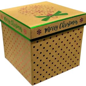 CAJA DE CARTON DECORADA CON MOTIVOS NAVIDEÑOS. MEDIDAS 15X15X15CM.
