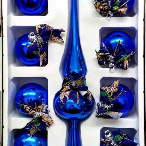 ADORNO PARA EL ARBOL DE NAVIDAD CON TERMINAL EN PUNTA Y 8 BOLAS O CAMPANAS NAVIDEÑAS.