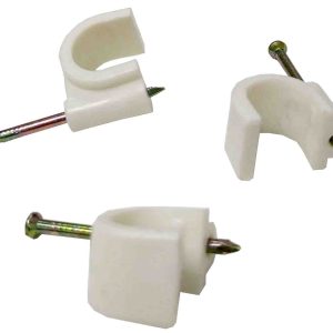 GRAPA DE PLASTICO Y PUNTA DE 14MM PARA CABLE REDONDO.