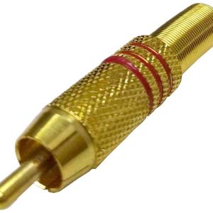 CONECTOR DE AUDIO RCA MACHO ESTEREO CHAPADO EN ORO CON RESORTE COAXIAL DE SOLDADURA DE AUDIO.