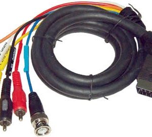 CABLE DE CONEXION TV 1 MACHO EUROCONECTOR A 4 RCA MACHO Y 2 BNC. VIDEO CON CABLE DE 1,5M.