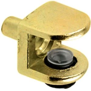 SOPORTE DE ESTANTE EN U CON PIVOTE PARA CRISTAL. REGULABLE ENTRE 3MM A 9MM. LATONADO DORADO.