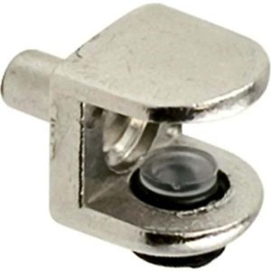 SOPORTE DE ESTANTE EN U CON PIVOTE PARA CRISTAL. REGULABLE ENTRE 3MM A 9MM. LATONADO NIQUELADO.