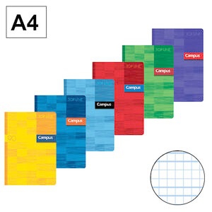 BLOC DE TAMAÑO A4 CON CUADRO DE 3MM Y 48 HOJAS DE 90 GRAMOS CON MARGEN Y PAUTA. MARCA CAMPUS. PRECIO POR UNIDAD.