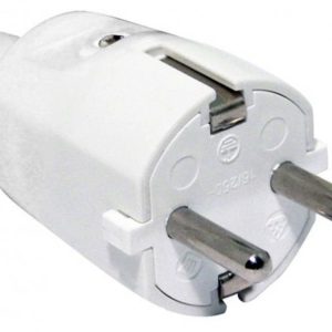 CLAVIJA SCHUKO DE PVC BIPOLAR CON TOMA DE TIERRA Y 16A. Y ESPIGAS DE 4.8MM. BLANCA