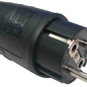 CLAVIJA SCHUKO DE GOMA MACHO ESPIGAS DE 4.8MM. DE 16A. 250V. TOMA TIERRA NEGRA