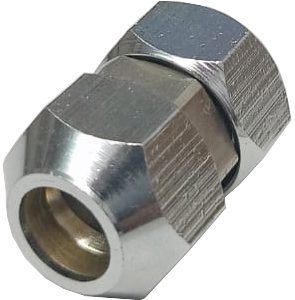 UNION HERMETO CROMADA DE 10X10MM PARA INSTALACIONES CON TUBO DE COBRE DE BUTANO. DOS TIPOS UNO DE 3CM DE LARGO Y OTRO DE 4CM