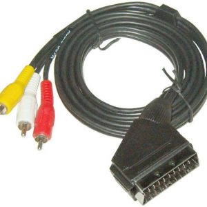 CABLE DE CONEXION DE 1 MACHO EUROCONECTOR A 3 MACHO RCA CABLE DE 1.5METROS. MARCA EDC 22-0570.