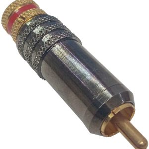 CONECTOR CLAVIJA DE AUDIO MACHO RCA COLOR ORO PLATA Y ROJO. CARCASA METALICA