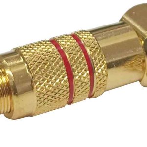 CONECTOR CLAVIJA DE AUDIO MACHO RCA ACODADO DORADA Y ROJA. CARCASA METALICA