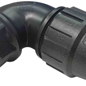 ENLACE CODO DE 90º DE 40MM Ø X 1.1/4″ HEMBRA ROSCADO DE POLIETILENO NEGRO