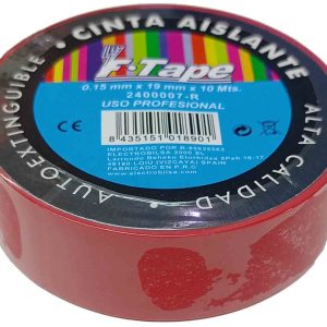 CINTA AISLANTE DE PVC DE 10MTSX19MM COLOR ROJA USO PROFESIONAL. MARCA FTAPE 2400007-R