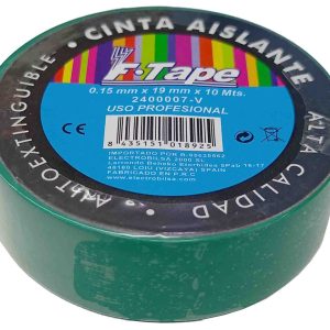 CINTA AISLANTE DE PVC DE 10MTSX19MM COLOR VERDE USO PROFESIONAL. MARCA FTAPE 2400007-V