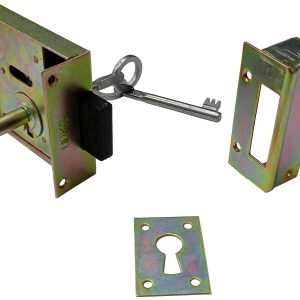 CERRADURA DE SOBREPONER DE 60MM A IZQUIERDAS COMPLETA CON LLAVE GRANDE MARCA URKO 50. PRECIO POR UNIDAD.