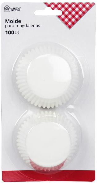 MOLDE DE  PAPEL BLANCO PARA MAGDALENAS Ø 8CM EN BLISTER DE 100 UNIDADES DE MARKET SUPREM A6075