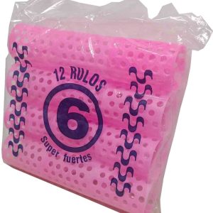 RULOS PARA PELO DEL Nº 6 SUPER FUERTES DE PLASTICO ROSA TRANSLUCIDO DE 41MM. EN BLISTER DE 12 UNIDADES.