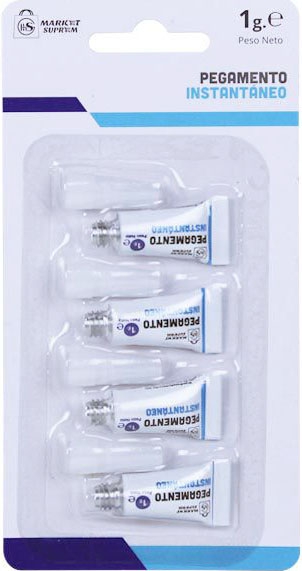 PEGAMENTO DE GOTA DE CIANOACRILATO TRANSPARENTE EN BLISTER DE 4 UNIDADES DE 1GR. DE MARKET SUPREM 26668