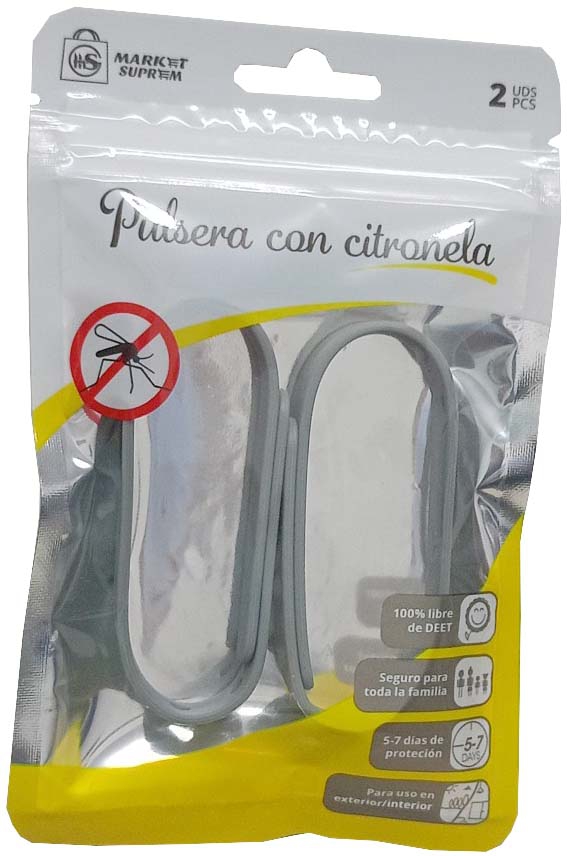 PULSERA DE CITRONELA ANTIMOSQUITOS DE SILICONA DE 23,5CM EN BLISTER DE 2 UNIDADES DE MARKET SUPREM A1679 - Imagen 6